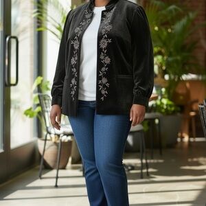 Apt 9 Women Embroidered Velvet Jacket 22w Black Velour Cocktail romantic goth